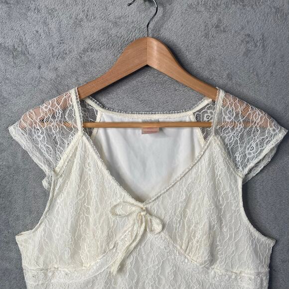 Y2k Babydoll Top 3X Lace Cap‎ Sleeve Cottage Fairy Feminine Romantic Coquette - Picture 3 of 11